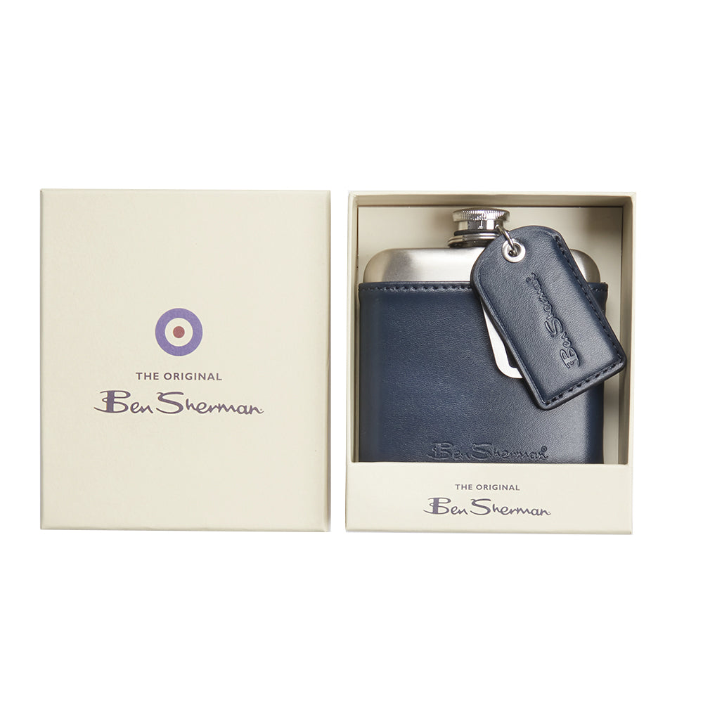 Ben Sherman Men's Stainless Steel Drinking Flask w/ Bottle Opener Keyring Navy