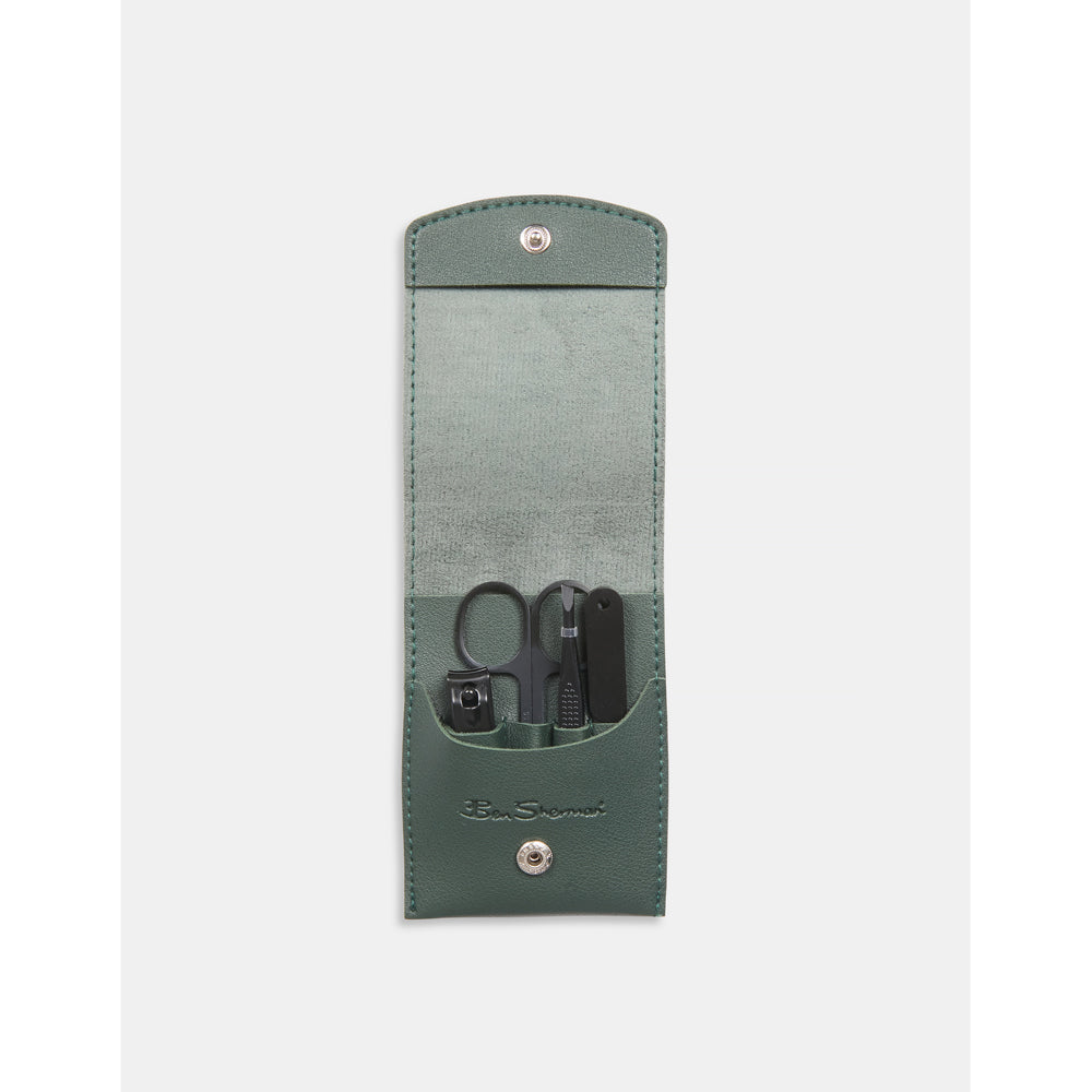 Ben Sherman Stainless Steel Manicure Set Nail Cutter w Storage (4 Pieces) — Green
