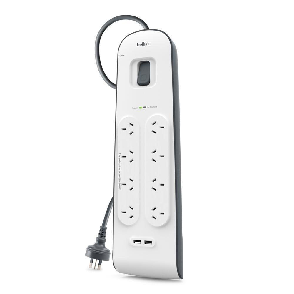 Belkin 8 Way Outlet Surge Protector 2M Power Board 2.4A w/ 2 USB Port Charger (2 Pack) — image 2