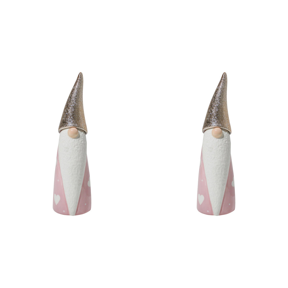 LVD Ceramic Santa Gnome Large Home/Office Xmas Display Decor 6x18cm Pink (2 Pack)