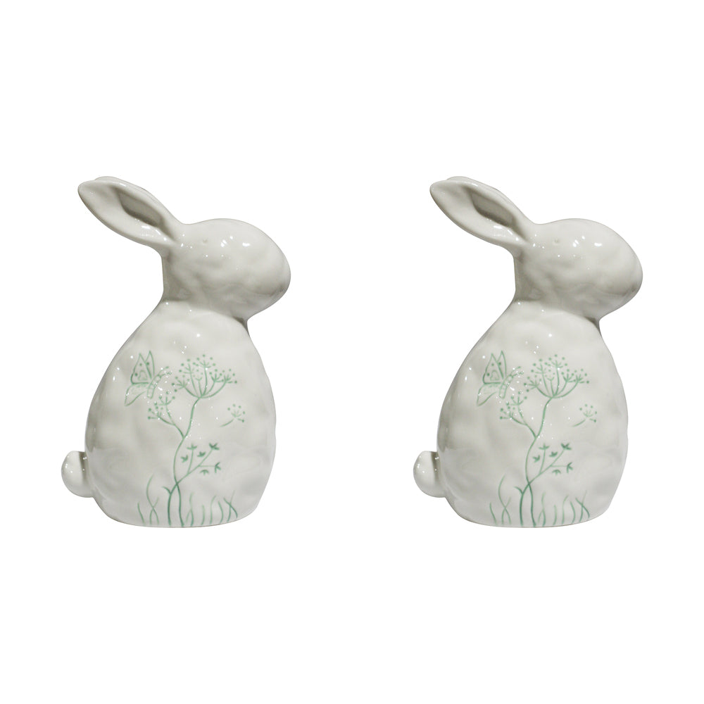 LVD Porcelain Rabbit Ornament Large Frenchie Sage Decorative Home Decor (2 Pack)