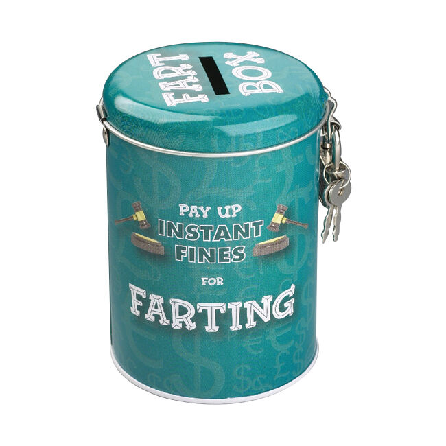 Mdi Fines Money Tin Farting Humorous Padlock Collection Box Teal Collectable