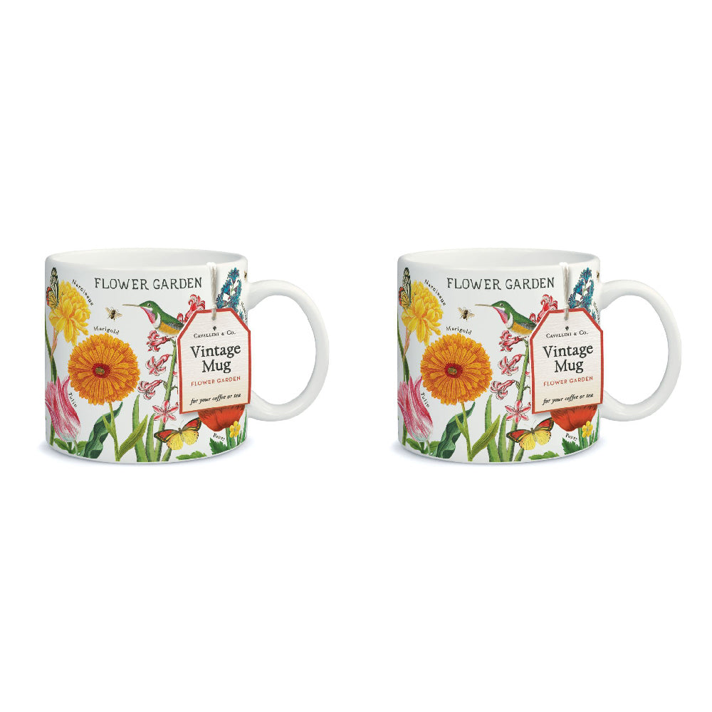 Cavallini Vintage Glassware Coffee Mug 414ml/19.5cm Vintage Flower Garden (2 Pack)