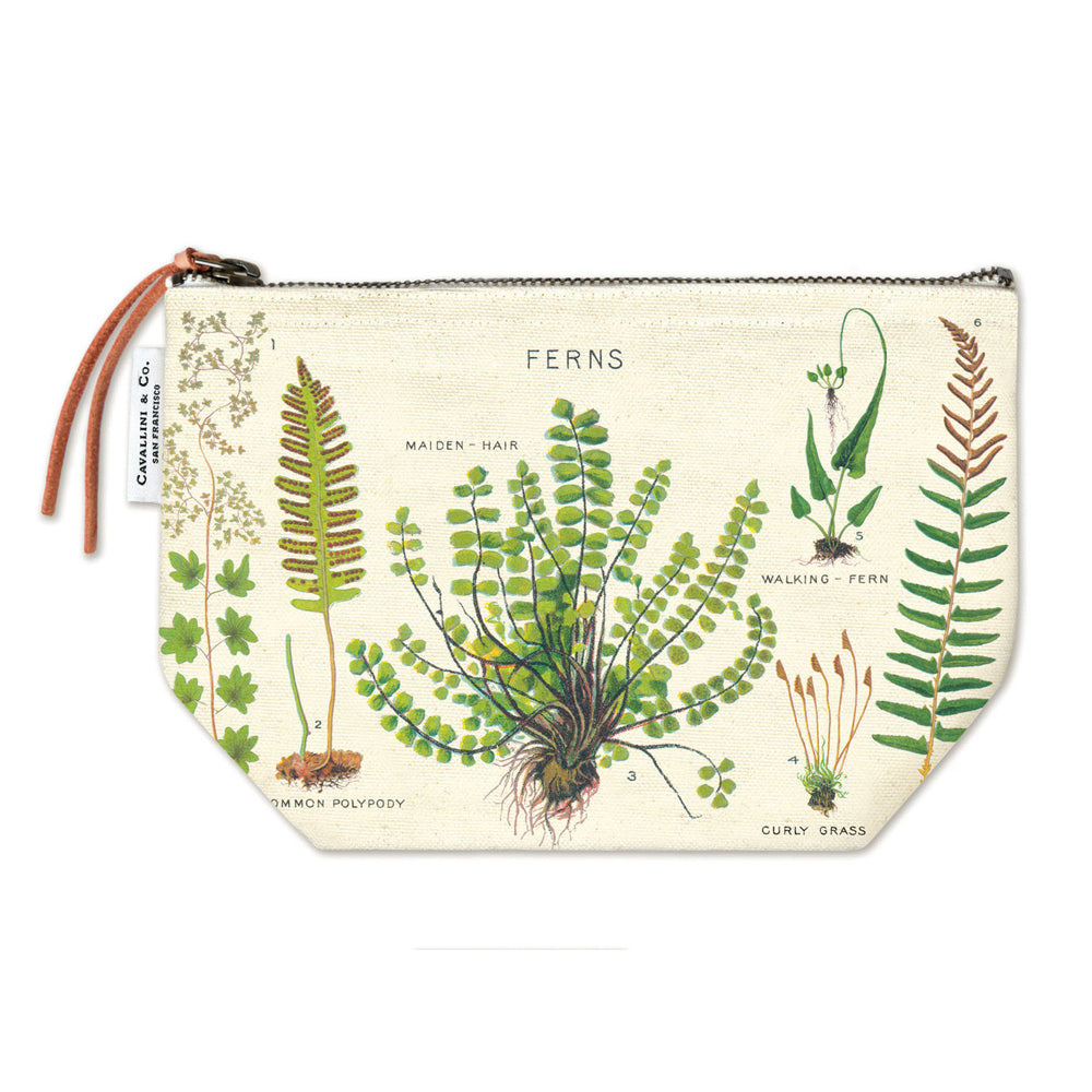 Cavallini Cotton Hand Carry Zipped Pouch Outdoor Organiser Ferns 22x15cm