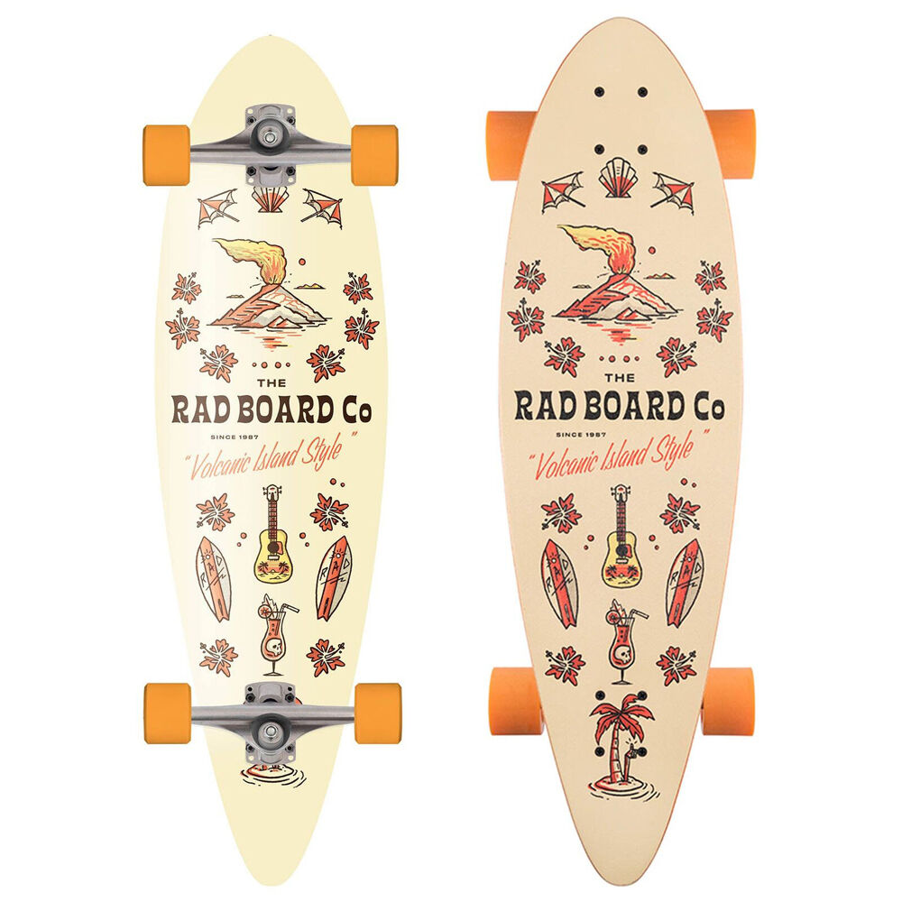 Rad Board CO Complete Pintail Mini Longboard Deck Tiki Volcano Pattern 9in