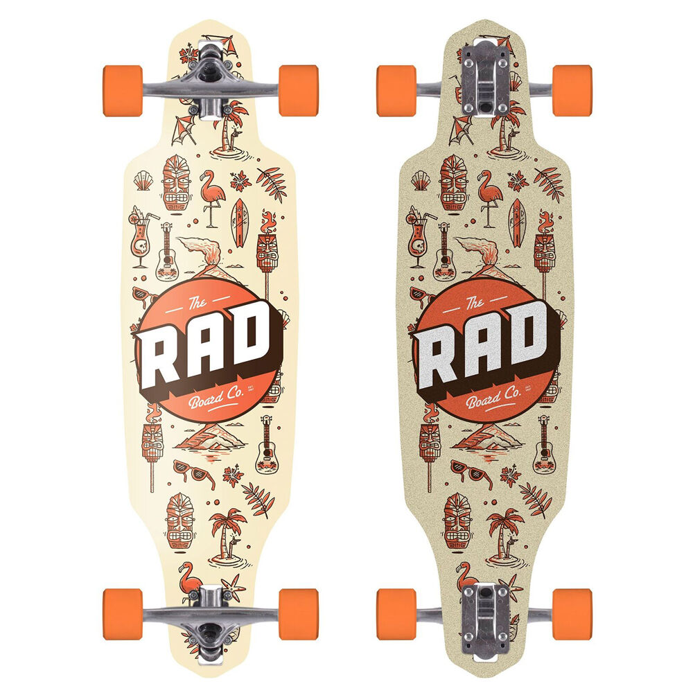 Rad Board CO Complete Drop Through Outdoor Longboard Deck Tiki Wallpaper 9in