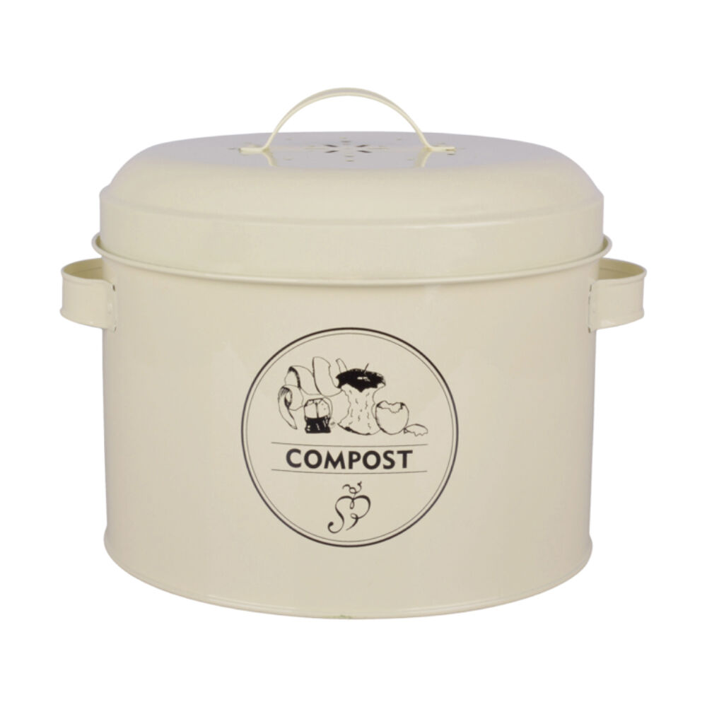 Esschert Design Compost Tin Container Home/Kitchen Organiser 27.5cm Cream