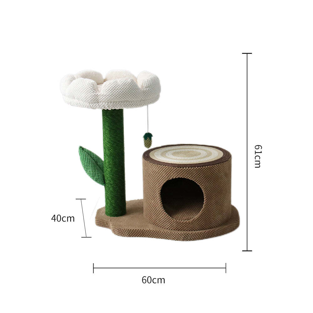 Catio Pet Cat Log Scratcher House w/ White Camelia Scratching Tree Furniture — image 2