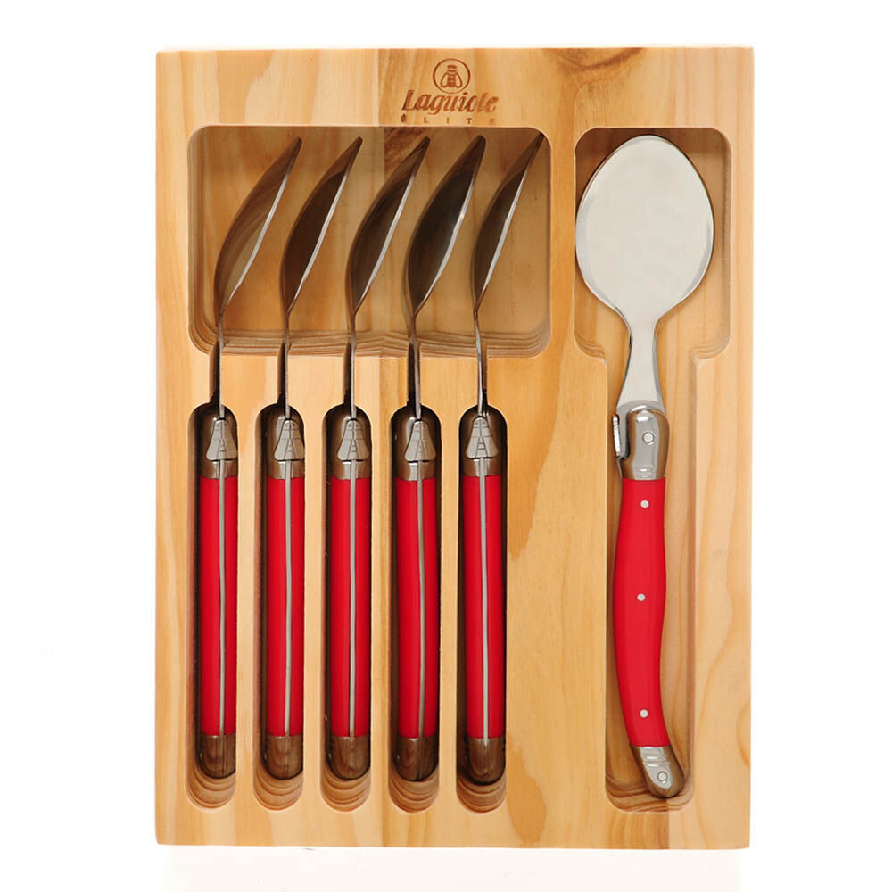 Laguiole Elite Dinner Spoon Kitchen Cutlery Set Stainless Steel Red (6 Pieces)