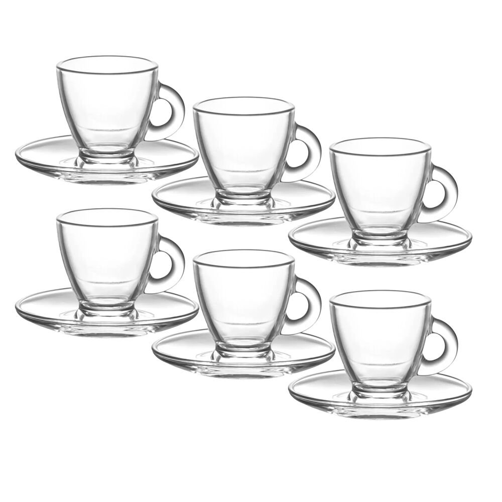 Classica Aurora Clear Glass Espresso Cup & Saucer Set Dishwasher Safe (6 Pieces)