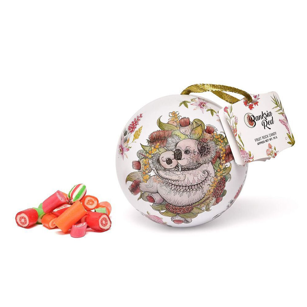 Banksia Red 70g Kangaroo/Koala Christmas Bauble Tins w/Fruit Rock Candy Assorted — image 2