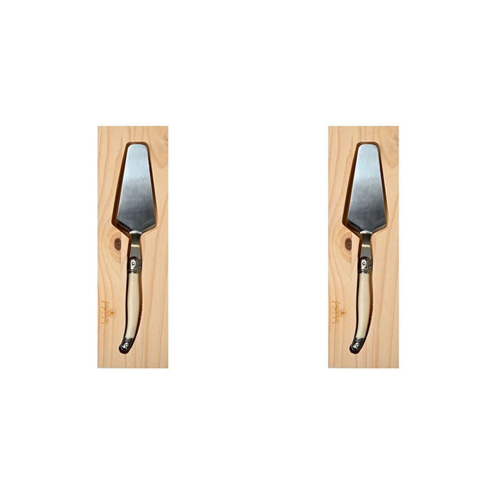 Laguiole Elite Cake Server Stainless Steel w/Pine Wood Tray Pearl Effect (2 Pack)
