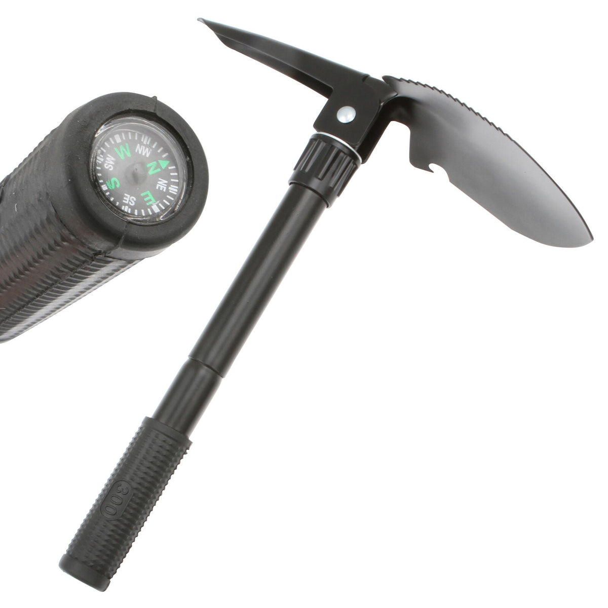 Wildtrak Camping 30x10cm Multipurpose Camp Tool Shovel w/ Pick/Compass Black — image 2