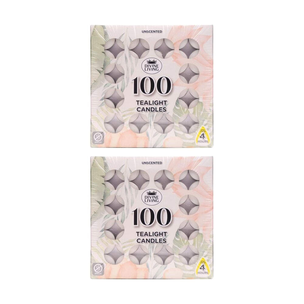 Divine Living 100pc Divine Living Unscented Tealights Candles 4 Hours Burn Time 18.8x18.8cm (2 Pack)