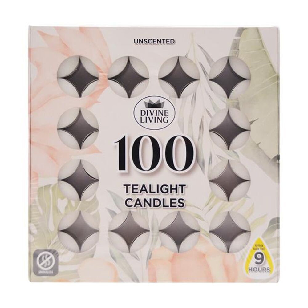 Divine Living 100pc Divine Living Unscented Tealights Candles 9 Hours Burn Time 18.8x18.8cm (2 Pack) — image 2
