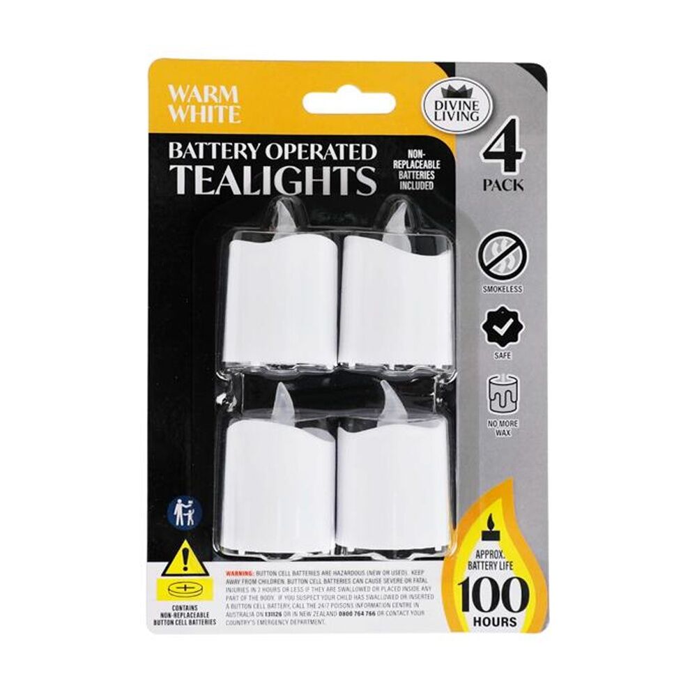 Divine Living Battery Operated Tealights Candles Warm White (4 Pieces)
