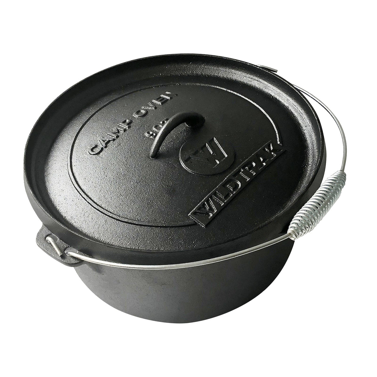 Wildtrak Round 9qt/31cm Cast Iron Camp Oven Pot Camping Outdoor Cookware Black