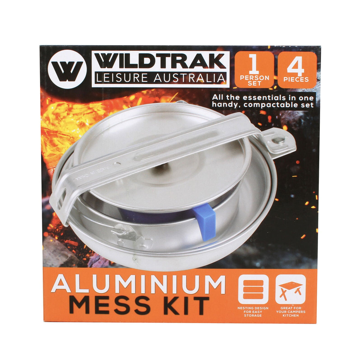 Wildtrak Aluminium 1-Person Mess Kit Pot/Pan/Cup Camping Cookware Silver (4 Pieces) — image 2