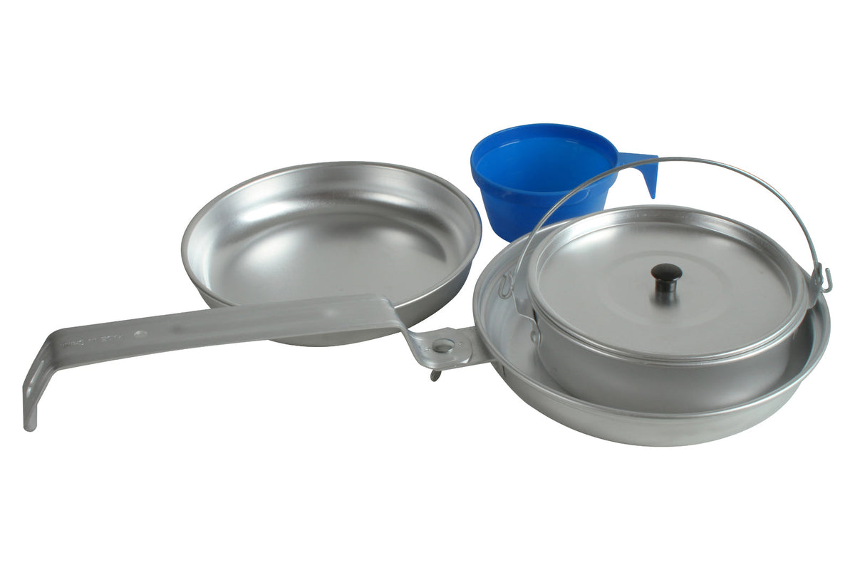 Wildtrak Aluminium 1-Person Mess Kit Pot/Pan/Cup Camping Cookware Silver (4 Pieces)