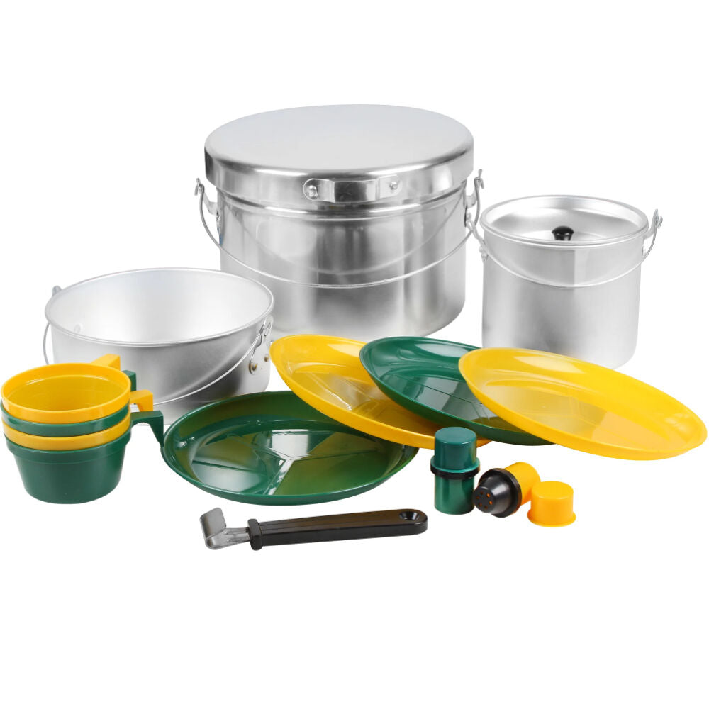 Wildtrak Aluminium 4-Person Mess Kit Plate/Pot/Cup Camping Cookware Silver (16 Pieces)
