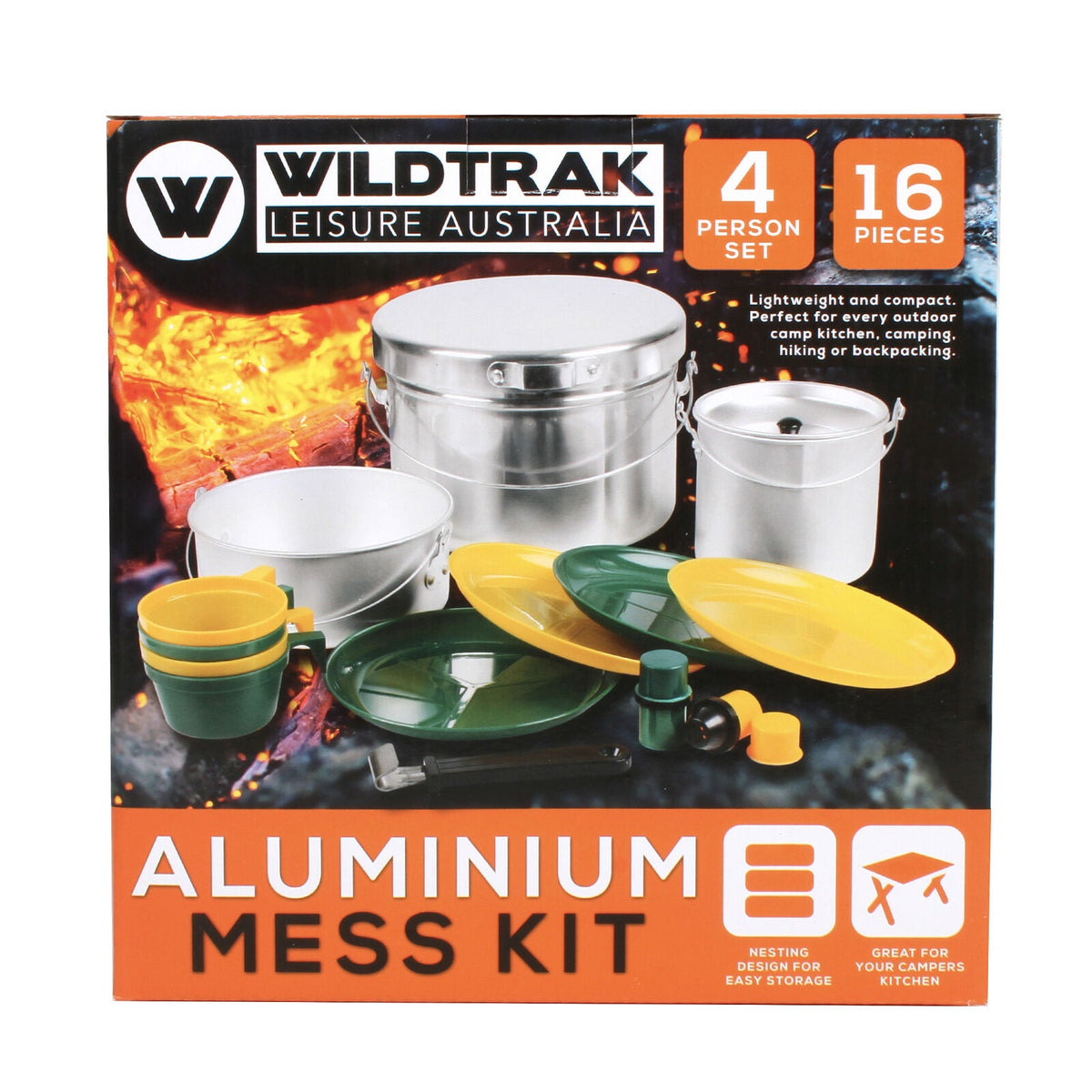 Wildtrak Aluminium 4-Person Mess Kit Plate/Pot/Cup Camping Cookware Silver (16 Pieces) — image 2