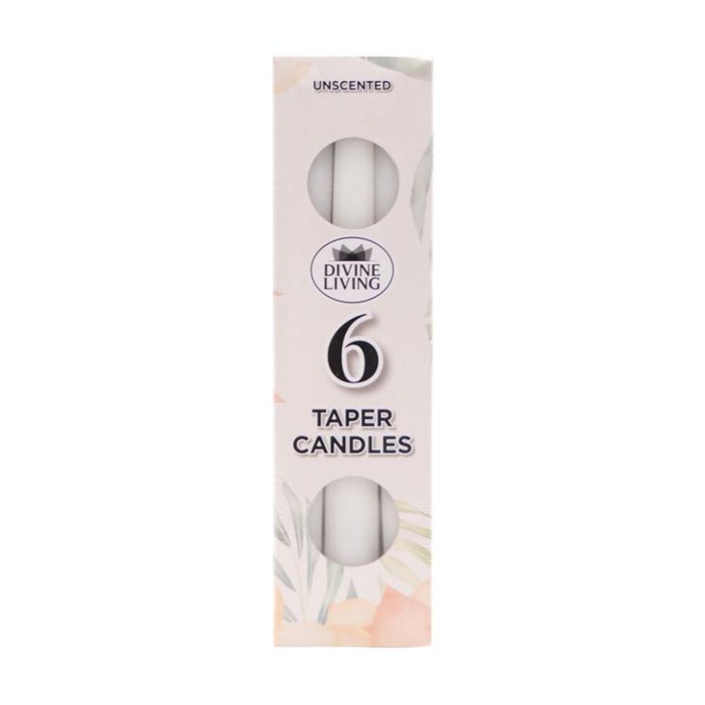 Divine Living 4pc Divine Living Unscented Dinner Table Taper Candles 20cm White (6 Pack) — image 2