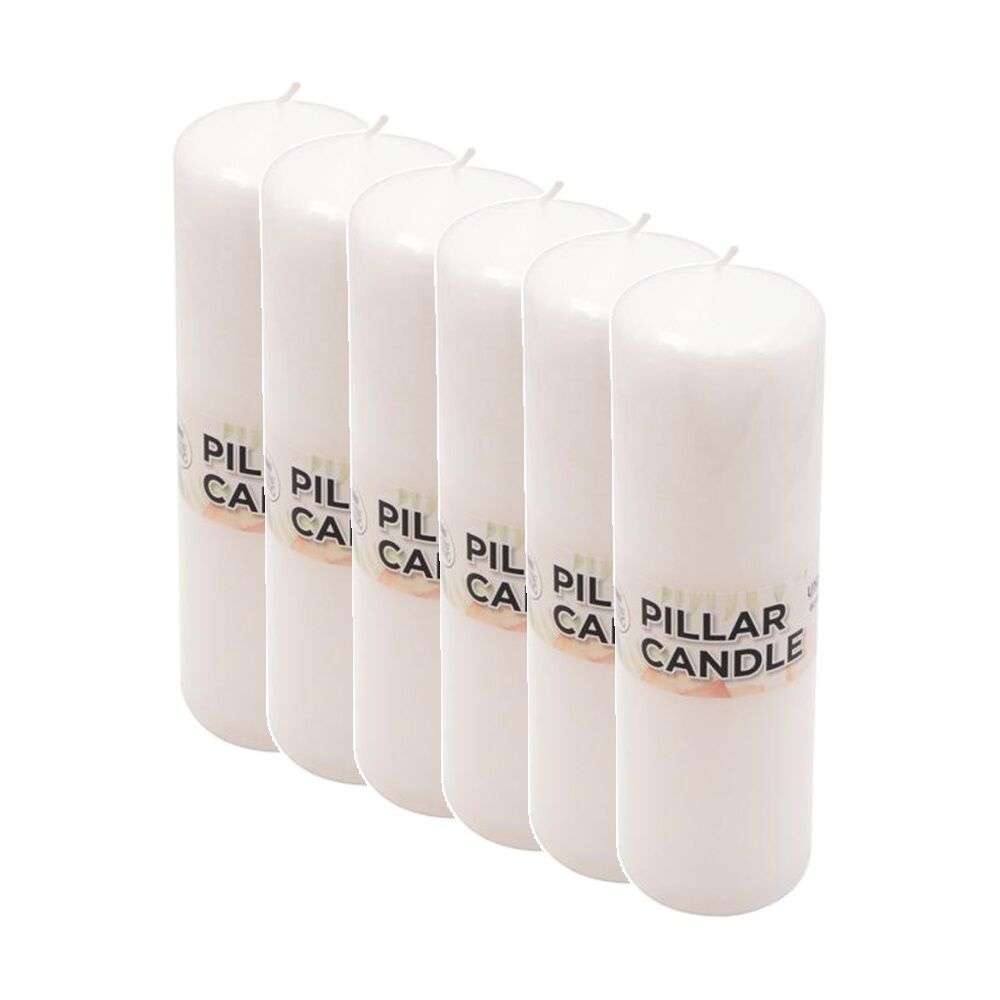 Divine Living Wax Pillar Church Decorative Candle 6x20cm White (6 Pack)