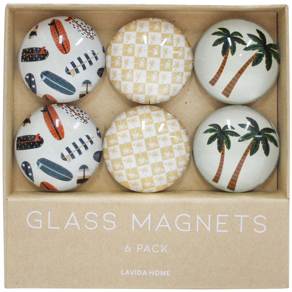 LVD Surfing Glass 11.5cm Fridge Magnet/Magnetic Home/Kitchen Decor Round Set (6 Pieces)