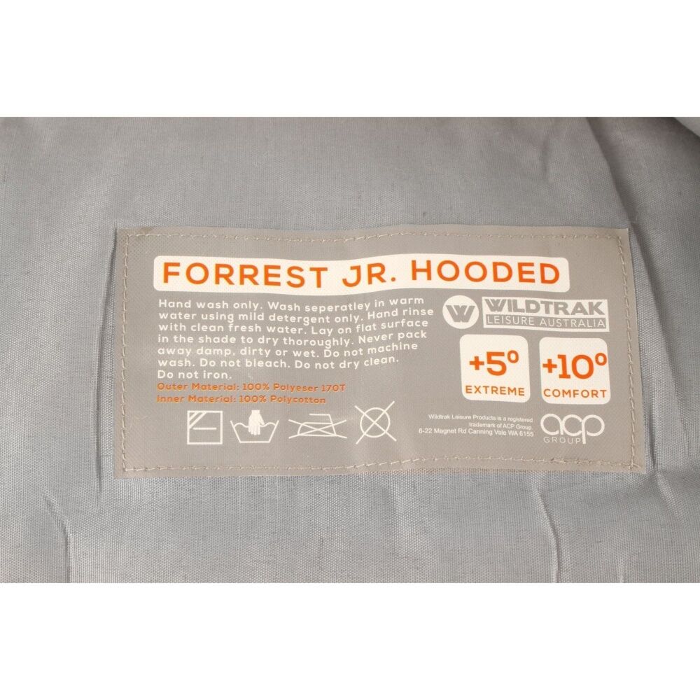 Wildtrak Forrest Junior 205x65cm Hooded Sleeping Bag Thermal Camping Blue/Grey — image 5