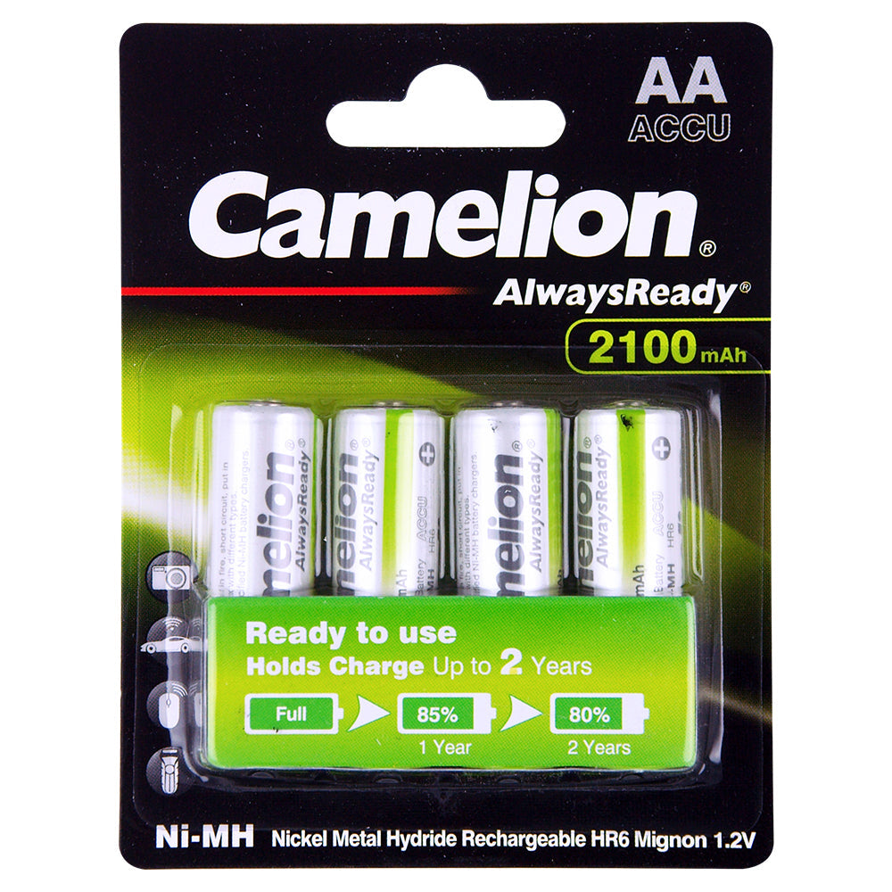 Camelion Ni-MH AA 1.2V Battery 2100mAh Rechargeable HR6 Mignon Batteries (4 Pieces)