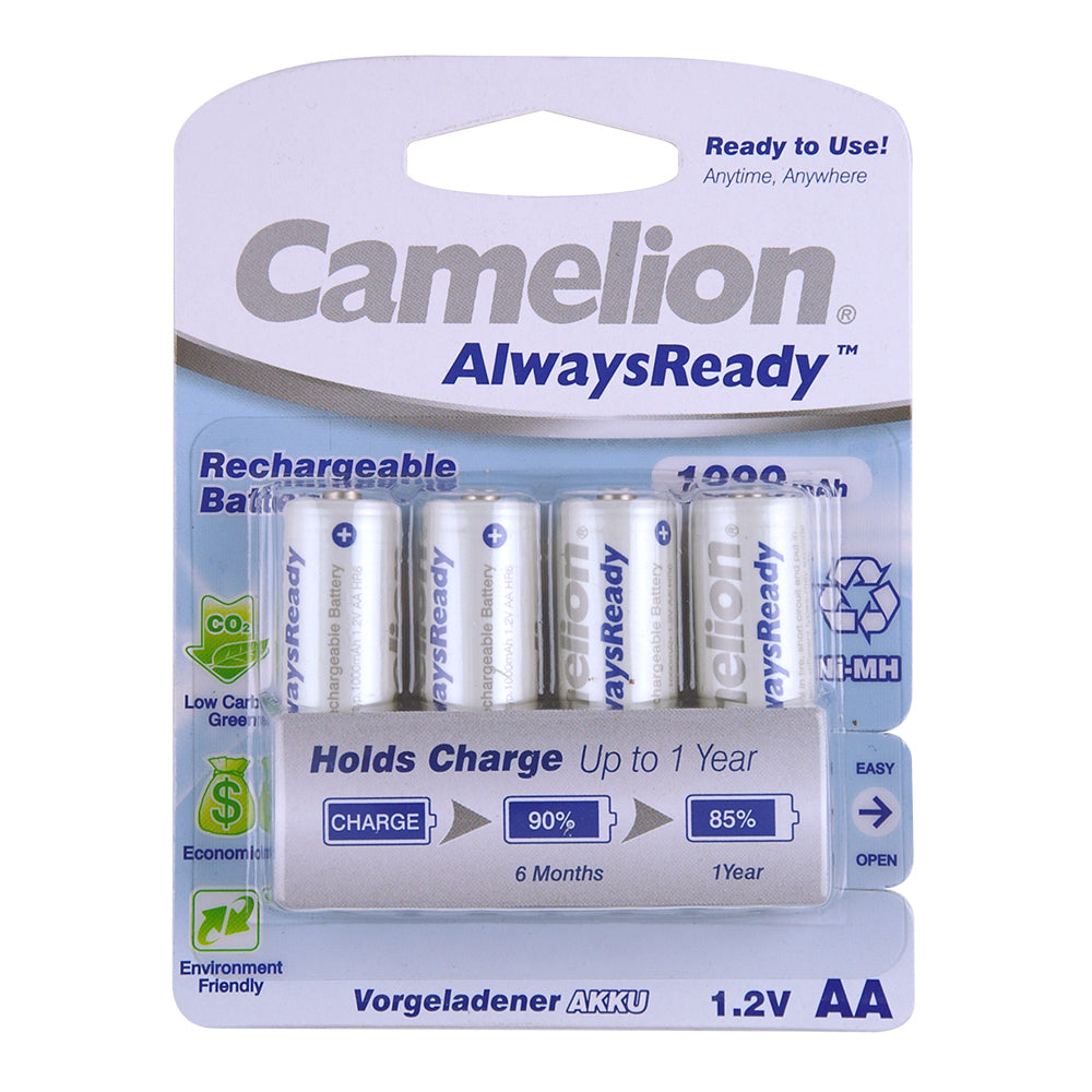 Camelion Ni-MH AA 1.2V Battery 1000mAh Rechargeable HR6 Mignon Batteries (4 Pieces)