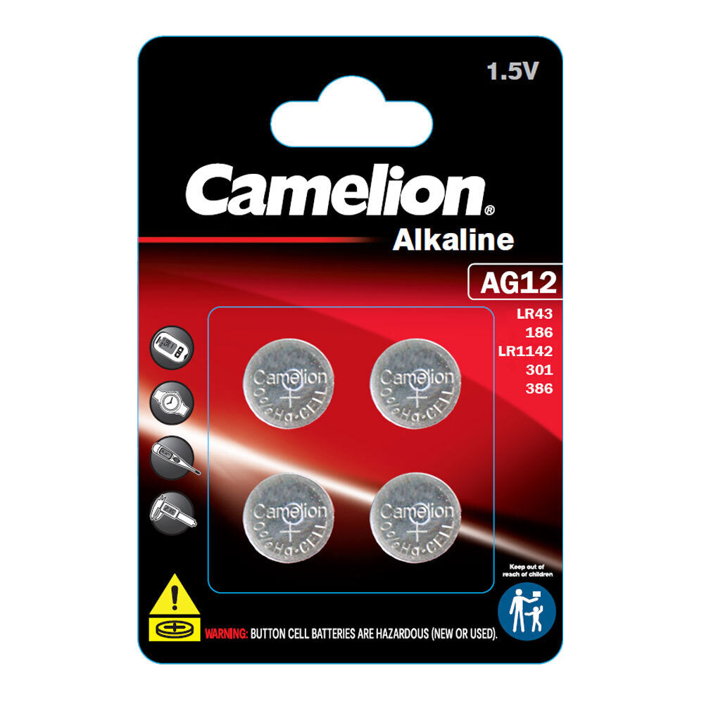 Camelion Alkaline LR43/AG12 Button Cell Batteries For Calculator/Car Keys (4 Pieces)