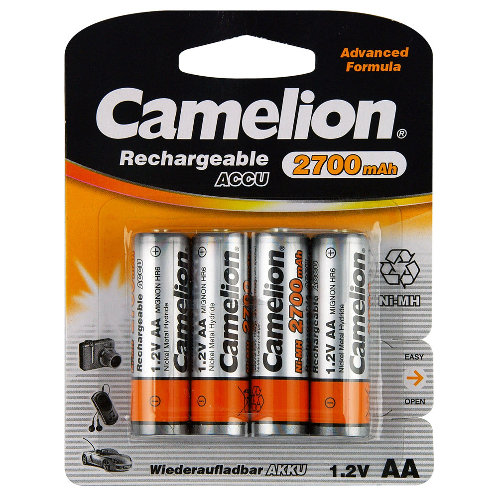 Camelion Ni-MH AA 1.2V Battery 2700mAh Rechargeable HR6 Mignon Batteries (4 Pieces)