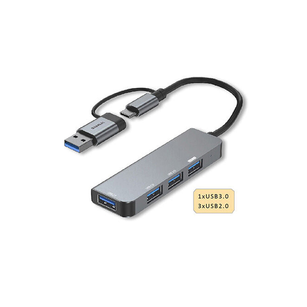 Sansai Grey 4 Port USB Hub for Laptop 1x Usb-a/c to 3x USB-A 2.0/1x 3.0 — image 2