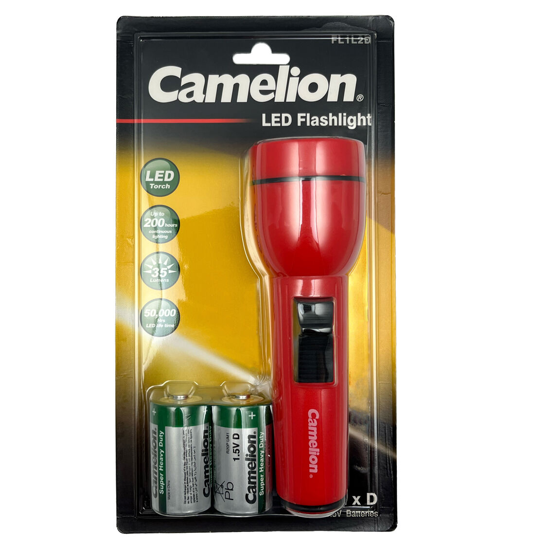 Camelion LED Torch Light 35 Lumen Camping/Outdoor Flashlight w/2x D Battery Red