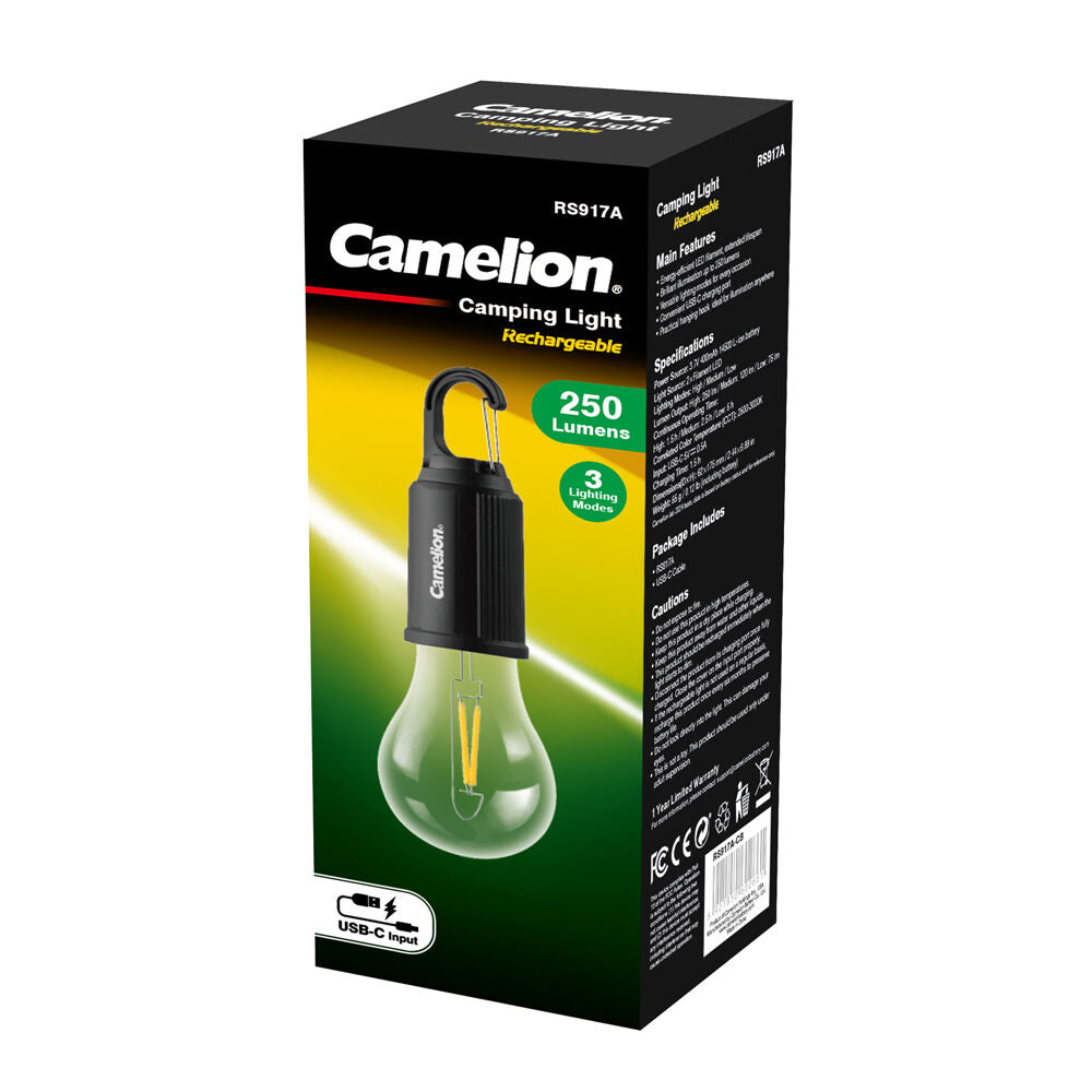 Camelion RS917A Rechargeable 250lm Hanging Camping Light Outdoor Night LED Black