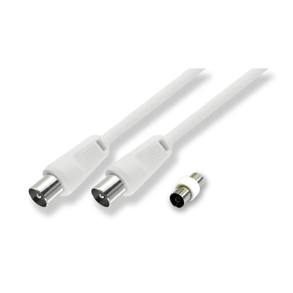 Sansai M to Male Antenna Flylead TV Coaxial Cable w Female Adaptor White — 3m