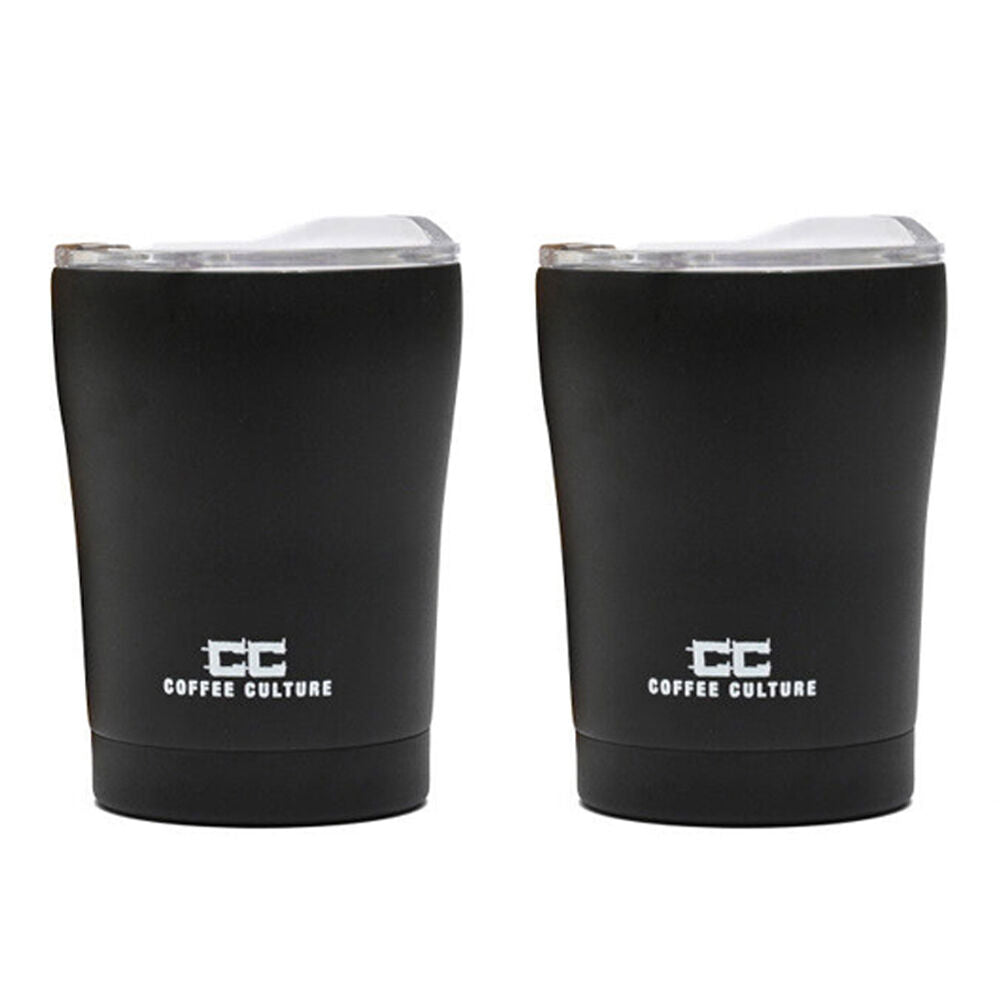 Coffee Culture Stainless Steel Double Wall 350ml Reusable Travel Cup Black (2 Pack)