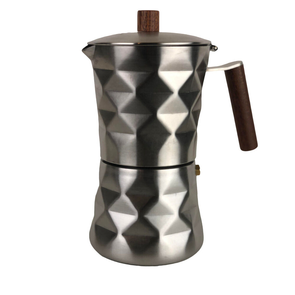 Coffee Culture Diamond Stainless Steel Espresso Brewing Moka Pot Matte — Silver
