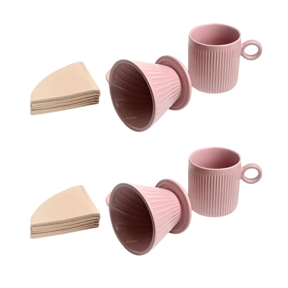 Coffee Culture 320ml Ceramic Coffee Pour Over Mug/Dripper w/ Filter Set Pink (2 Pack)