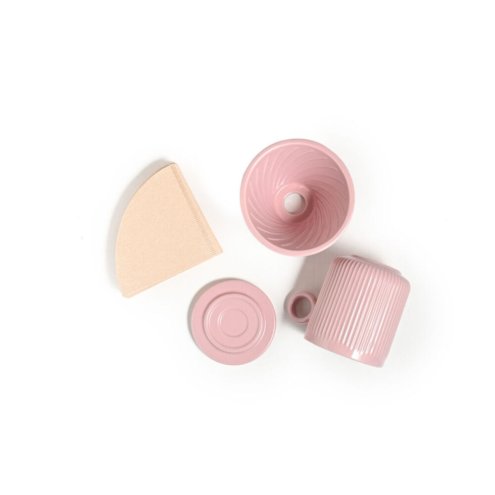 Coffee Culture 320ml Ceramic Coffee Pour Over Mug/Dripper w/ Filter Set Pink — image 4