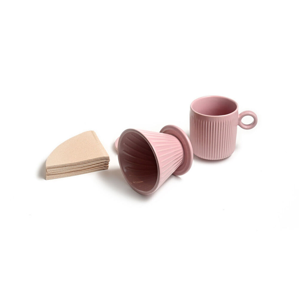 Coffee Culture 320ml Ceramic Coffee Pour Over Mug/Dripper w/ Filter Set Pink
