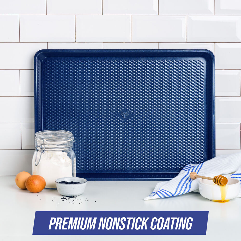 Blue Diamond Cookie Sheet Textured Nonstick Oven Safe Baking Tray Dark Blue — image 2