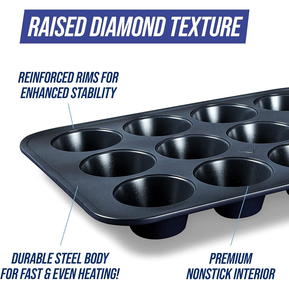 Blue Diamond 12 Cup Muffin Cupcake Tray Cooking Pan Home Kitchen Bakeware — image 2