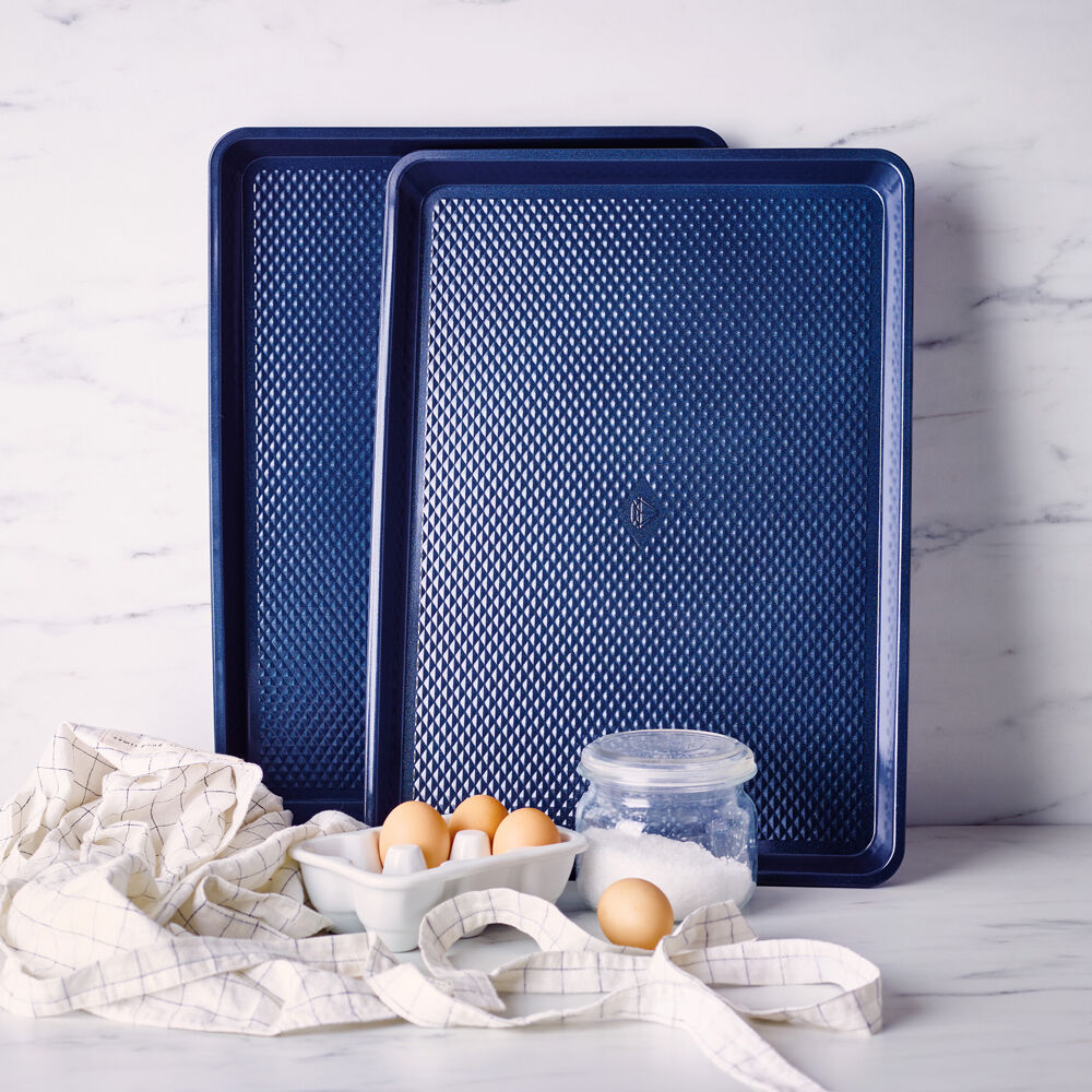 Blue Diamond Cookie Sheet Oven Safe Textured Bakeware Baking Tray Dark Blue (2 Pieces) — image 8