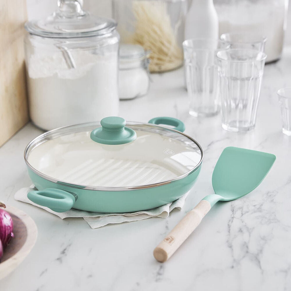 Greenlife 28cm Aluminium Soft Grip Grill Pan Home Kitchen Cookware Turquoise — image 4