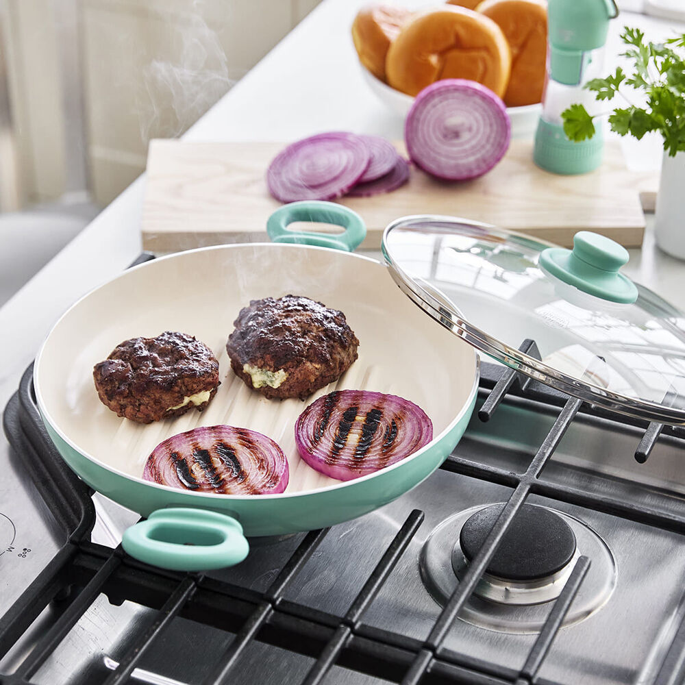 Greenlife 28cm Aluminium Soft Grip Grill Pan Home Kitchen Cookware Turquoise — image 5