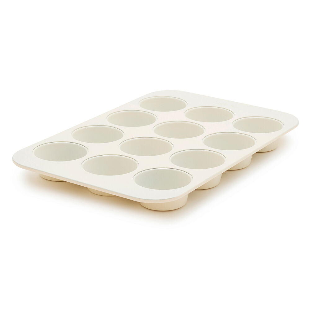 GreenPan Reserve 12 Cup Muffin Pan Non-Stick Ceramic Baking Tray — Cream White