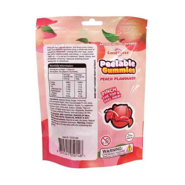 Candy Cove Peelable Gummy Peach Flavoured Lollies 65g Sweet Confectionery (12 Pack) — image 3