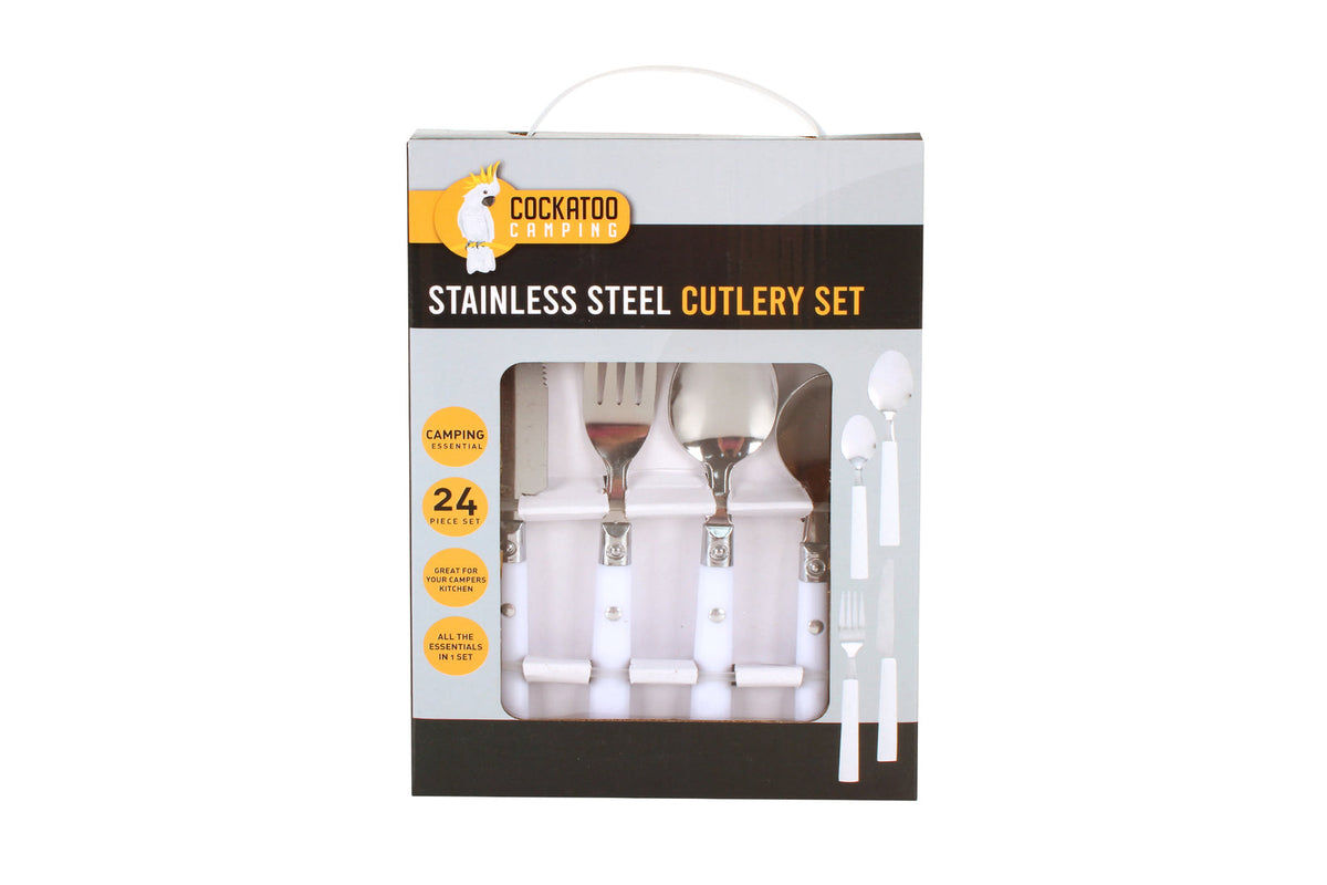 Cockatoo Camping Stainless Steel Cutlery Spoon/Fork Set w/ Bag White/Silver (24 Pieces)